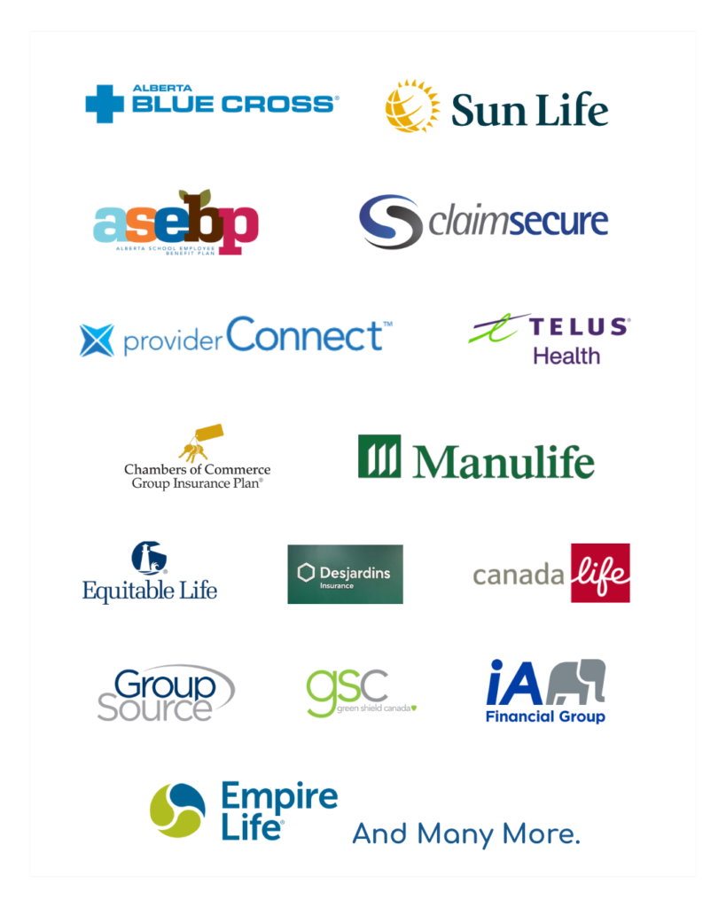 Insurance providers for direct billing massage in Edmonton including Blue Cross, Sun Life and Manulife