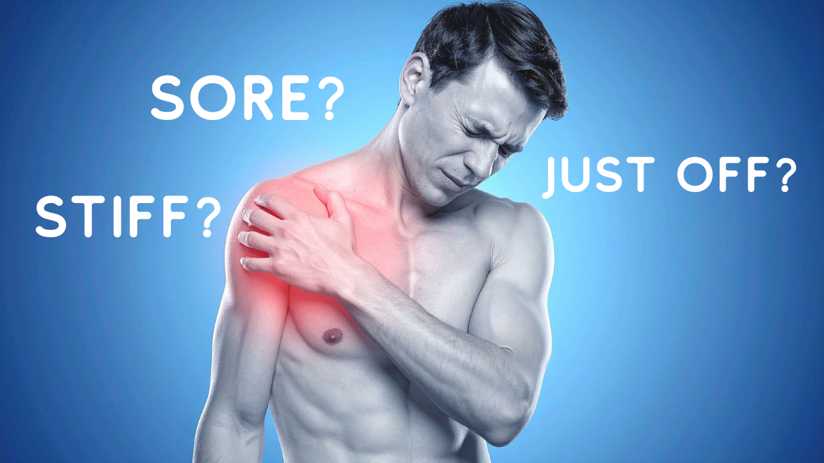 Athlete experiencing sore stiff shoulder — body signals before massage therapy in Edmonton